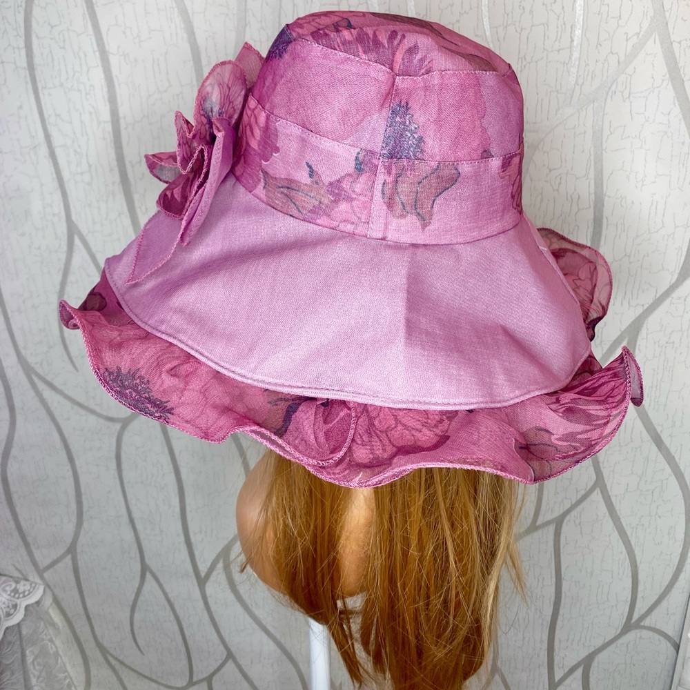 🎀🌷 Mauve Pink Floral Elegant Ruffle Trim Sun Hat 🌷🎀 NWT - Picture 12 of 15